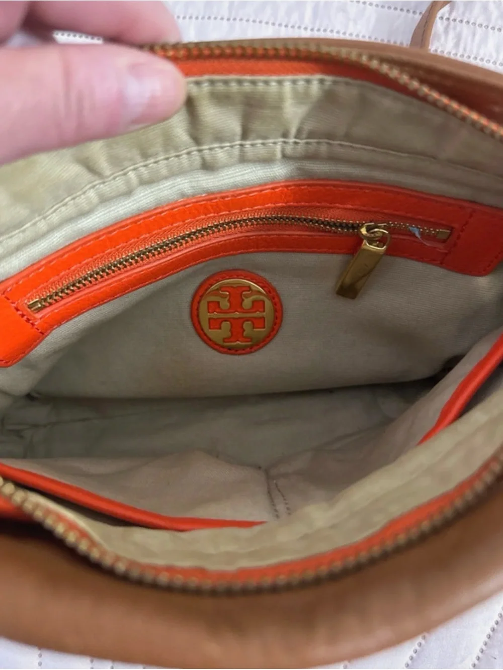 Vintage Tory Burch Brown Leather Crossbody with Orange Side Panels
